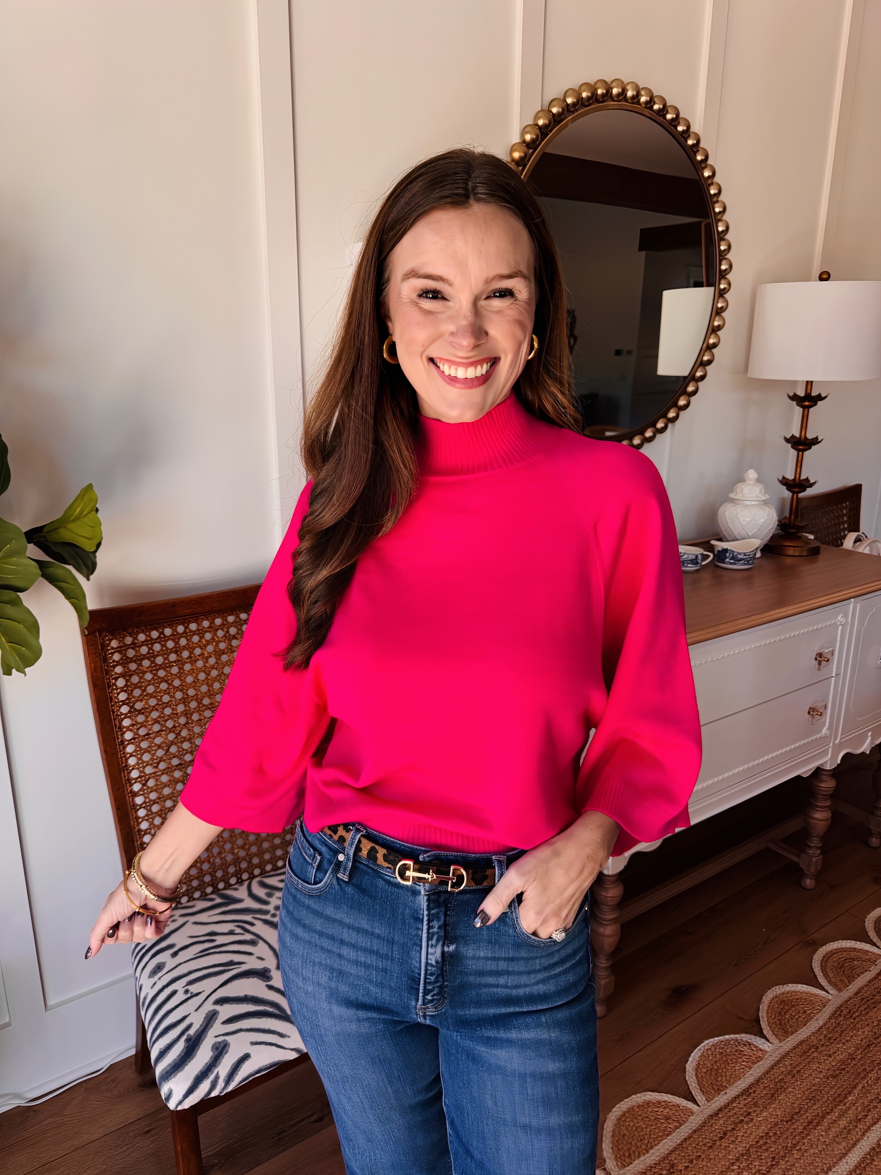 The Wendy Mock Neck Sweater Magenta
