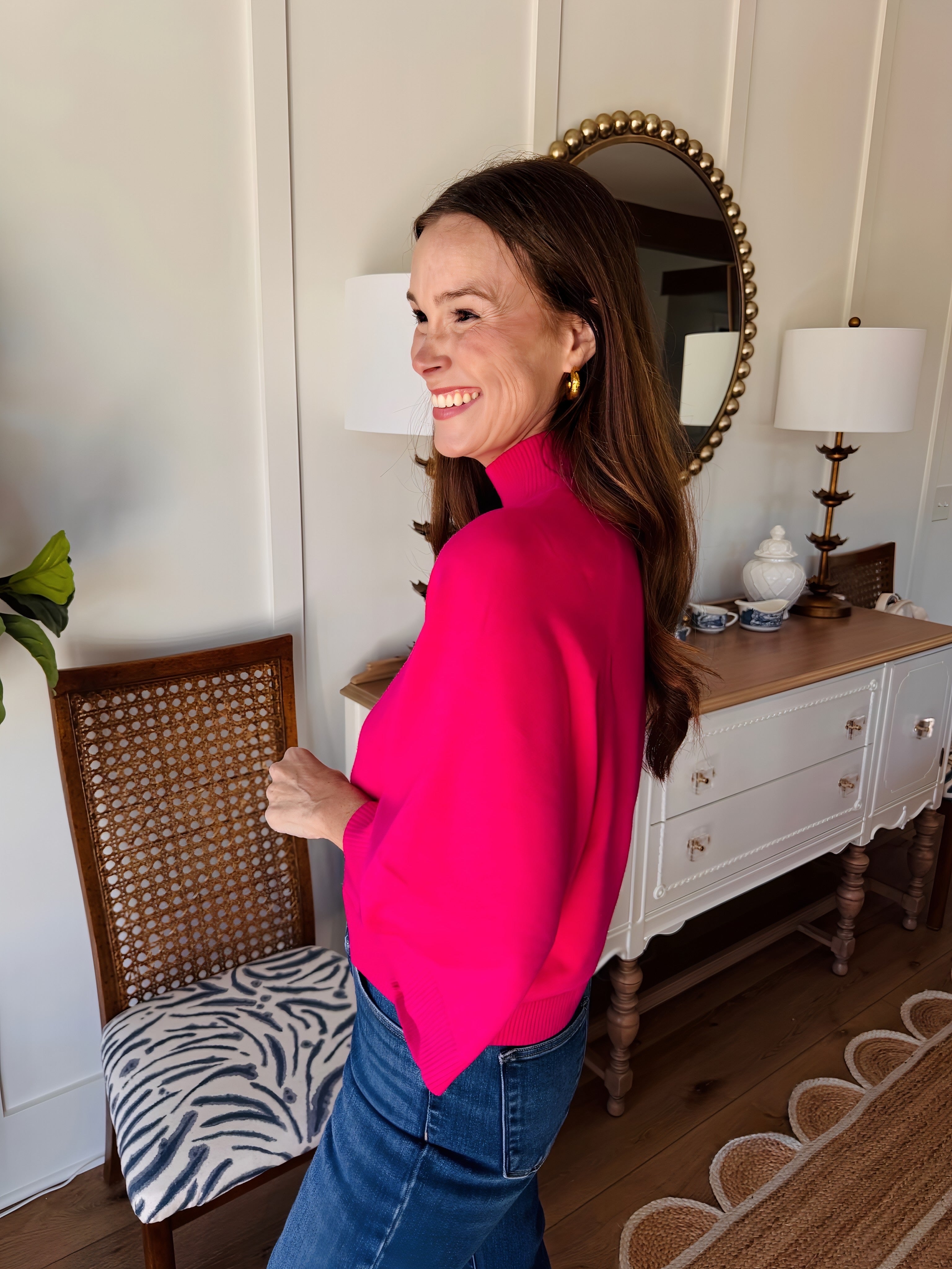 The Wendy Mock Neck Sweater Magenta