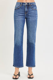 Risen Tummy Control High Rise Ankle Straight Jeans
