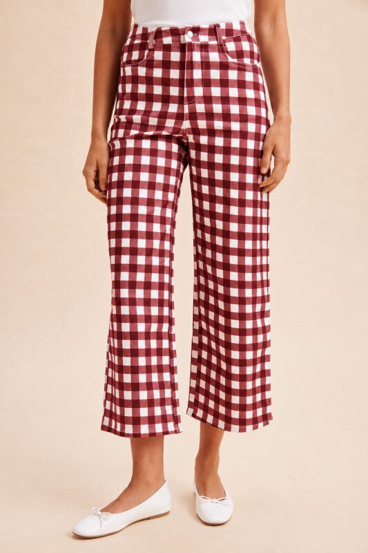 Comfort Stretch Gingham Pants Burgundy