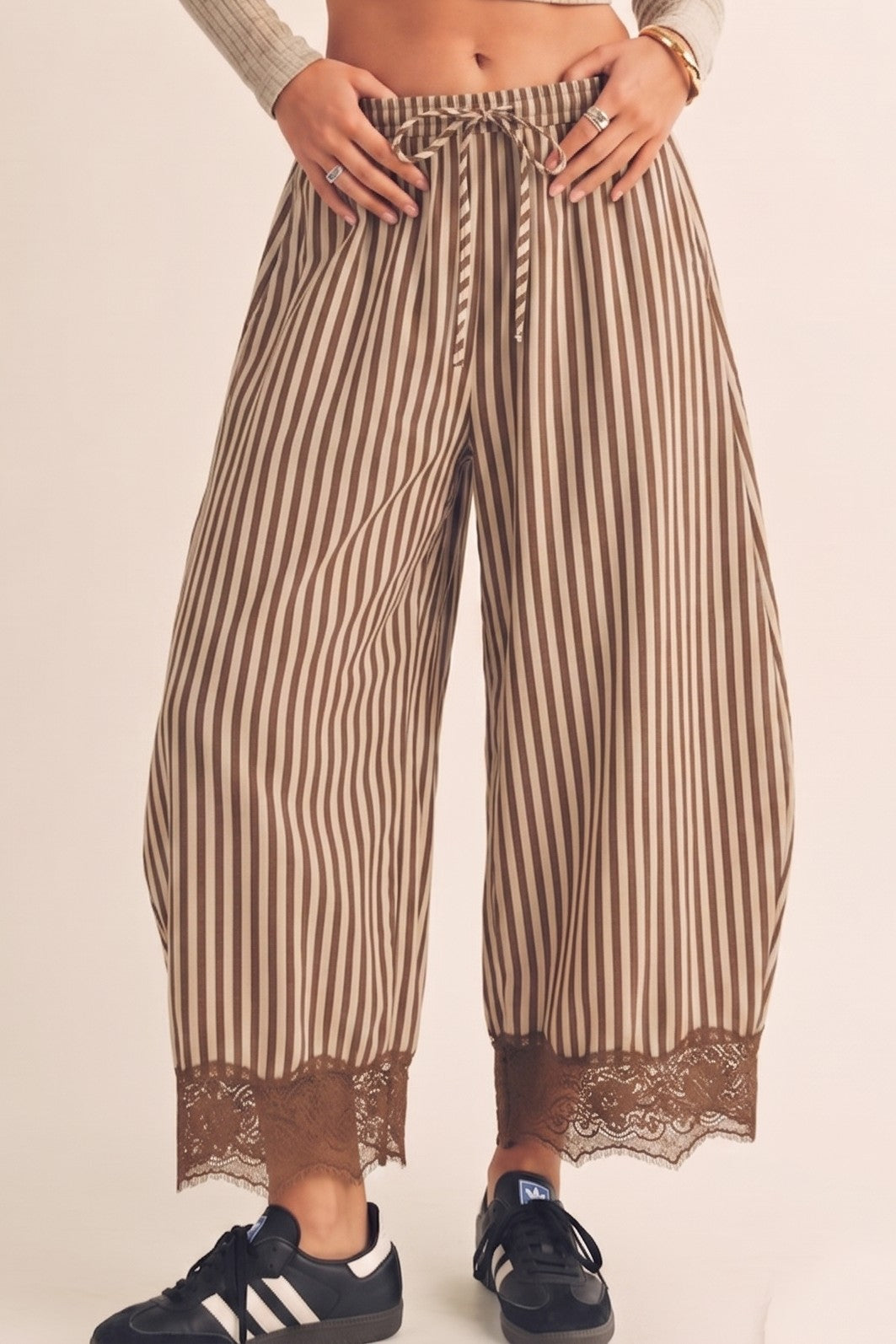 Mocha Striped Balloon Lace Pants