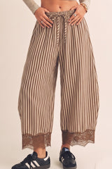 Mocha Striped Balloon Lace Pants