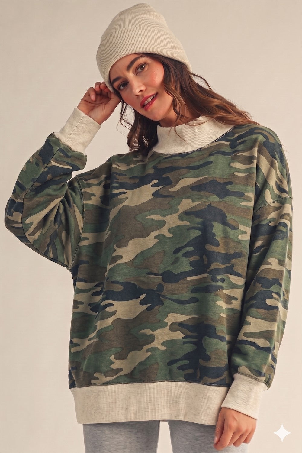 The Camo and Cozy Mock Neck Sweatshirt
