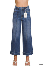 High Rise Wide Leg Pintuck Denim Pants