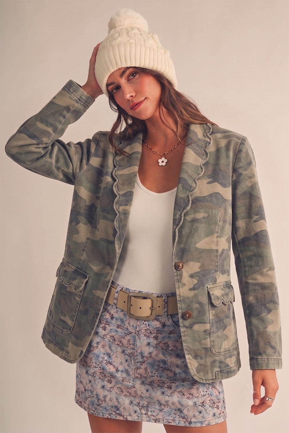 The Camo Scalloped Stitched Blazer