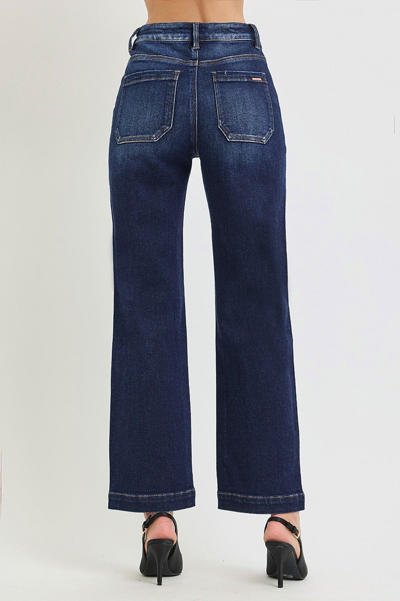 Risen Tummy Control High Rise Ankle Straight Jeans