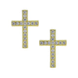 Gold Pave Cross Stud Earrings