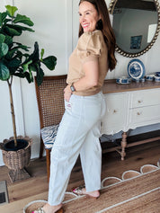 Risen Tummy Control White Ankle Barrel Jeans