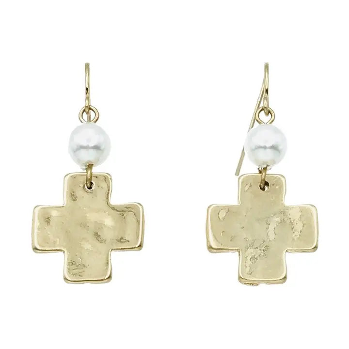 Hammered Gold with Pearl Accent Earring