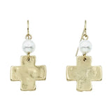 Hammered Gold with Pearl Accent Earring