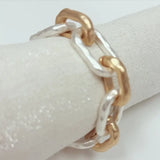 Hammered Gold and Silver Open Chain  Bracelet with Toggle