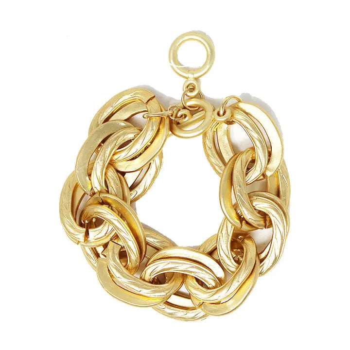 Thick Multi Chain Matte Gold Oval with Toggle Bracelet