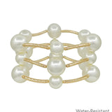 Water Resistant 16mm and 12mm Pearl Metal Bar Stretch Bracelet