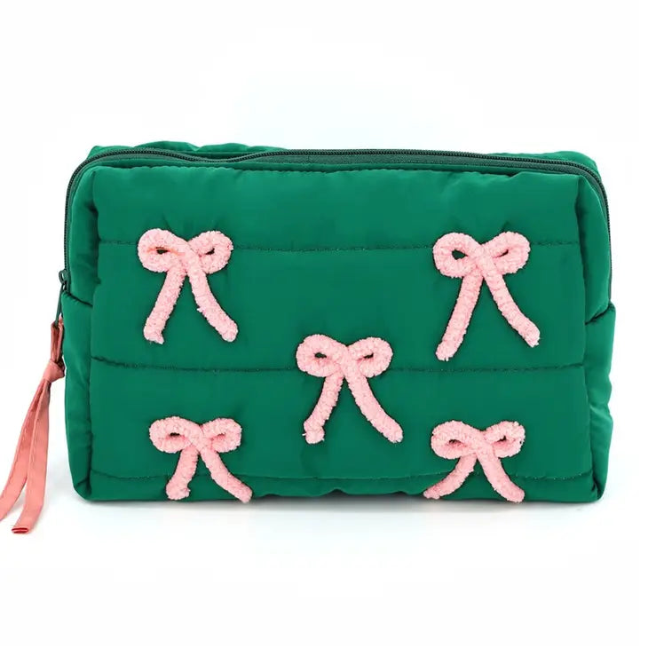 Pink Bows Pattern Quilted Puffer Pouch
