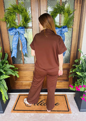 Brown Scuba Half Zip Pant Set