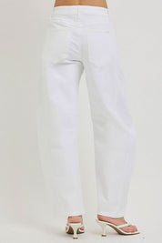 Risen Tummy Control White Ankle Barrel Jeans