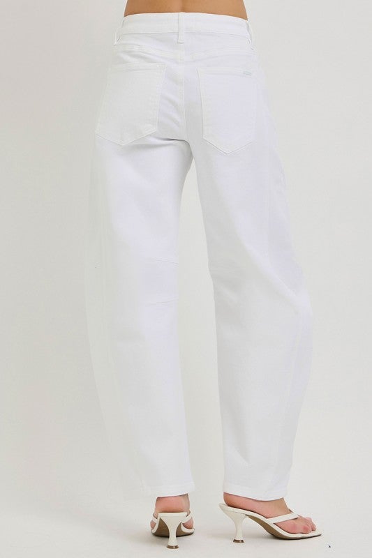 Risen Tummy Control White Ankle Barrel Jeans