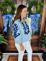 Blue Baroque Applique Top