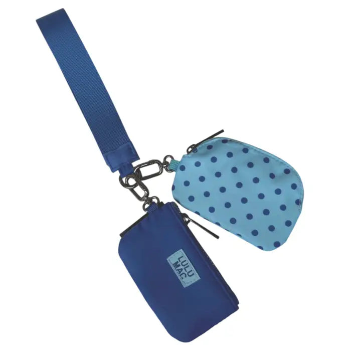 Lulu Mac Blue/Navy Dot Double Pouch Wristlet