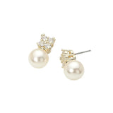 14K Gold Plated Cz Cluster Pearl Drop Stud Earrings