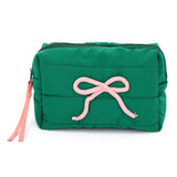 Pink Bow Christmas Color Quilted Puffer Pouch