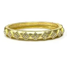 Gold Hinged Bracelet with Rhinestone Accents
