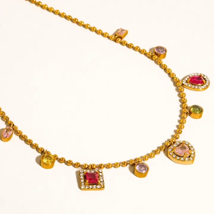 Daiselle 18K Gold Non-Tarnish Colorful Charm Necklace