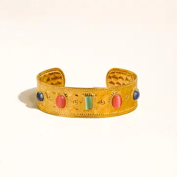 Delaney 18K Gold Non-Tarnish Colorful Stone Cuff Bracelet