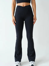 Venice Crossover Black Flared Leggings