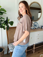 Offset Raw Edge Pocket Tee Taupe