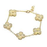 14K Gold Plated Textured Quatrefoil Charm Link Bracelet