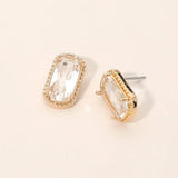 Clear Rectangular Faceted Stone Cluster Stud Earrings