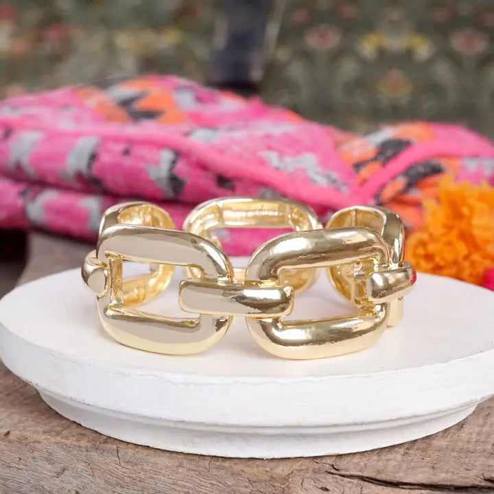 Gold Chunky Chain Statement Stretchy Bangle Bracelet