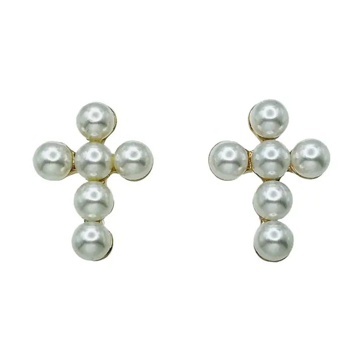 Pearl Studded and Gold Cross Earring
