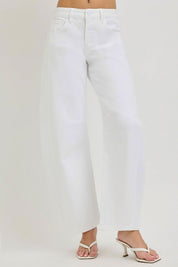 Risen Tummy Control White Ankle Barrel Jeans