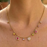 Daiselle 18K Gold Non-Tarnish Colorful Charm Necklace