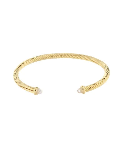 Gold Cable Wire Cuff With Clear Stone End