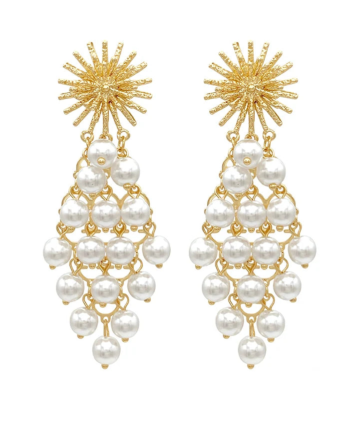Sunburst & Pearl Chandelier Earrings