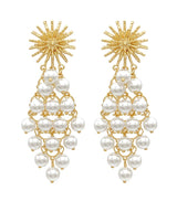 Sunburst & Pearl Chandelier Earrings