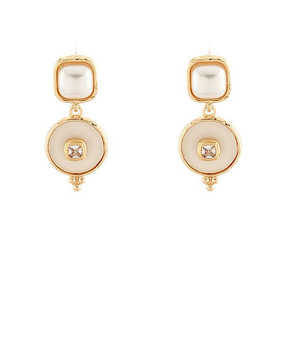 Pearl Square & Dangle Circle Earrings