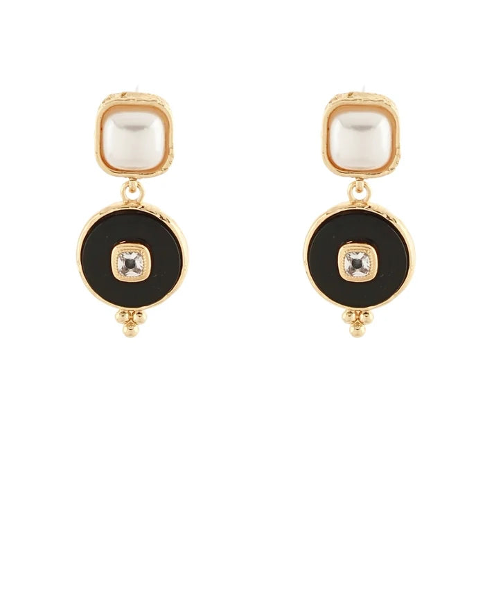 Black Square & Dangle Circle Earrings