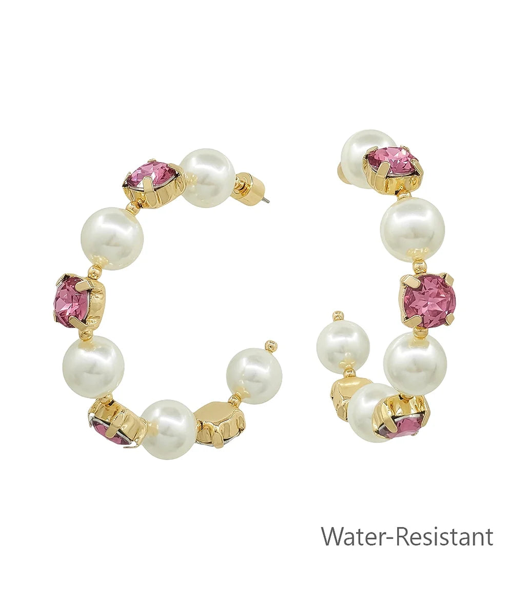 Pink Stone and Pearl Hoop
