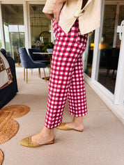 Comfort Stretch Gingham Pants Burgundy