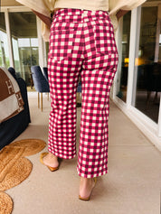Comfort Stretch Gingham Pants Burgundy
