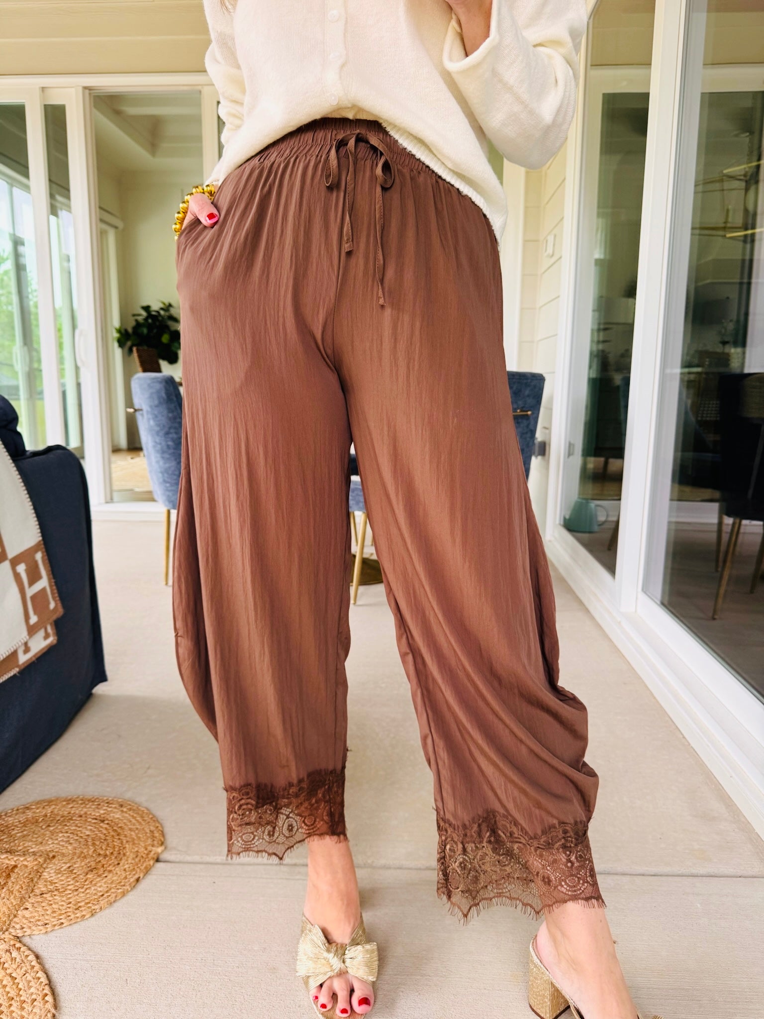 Brown Lace Balloon Pants