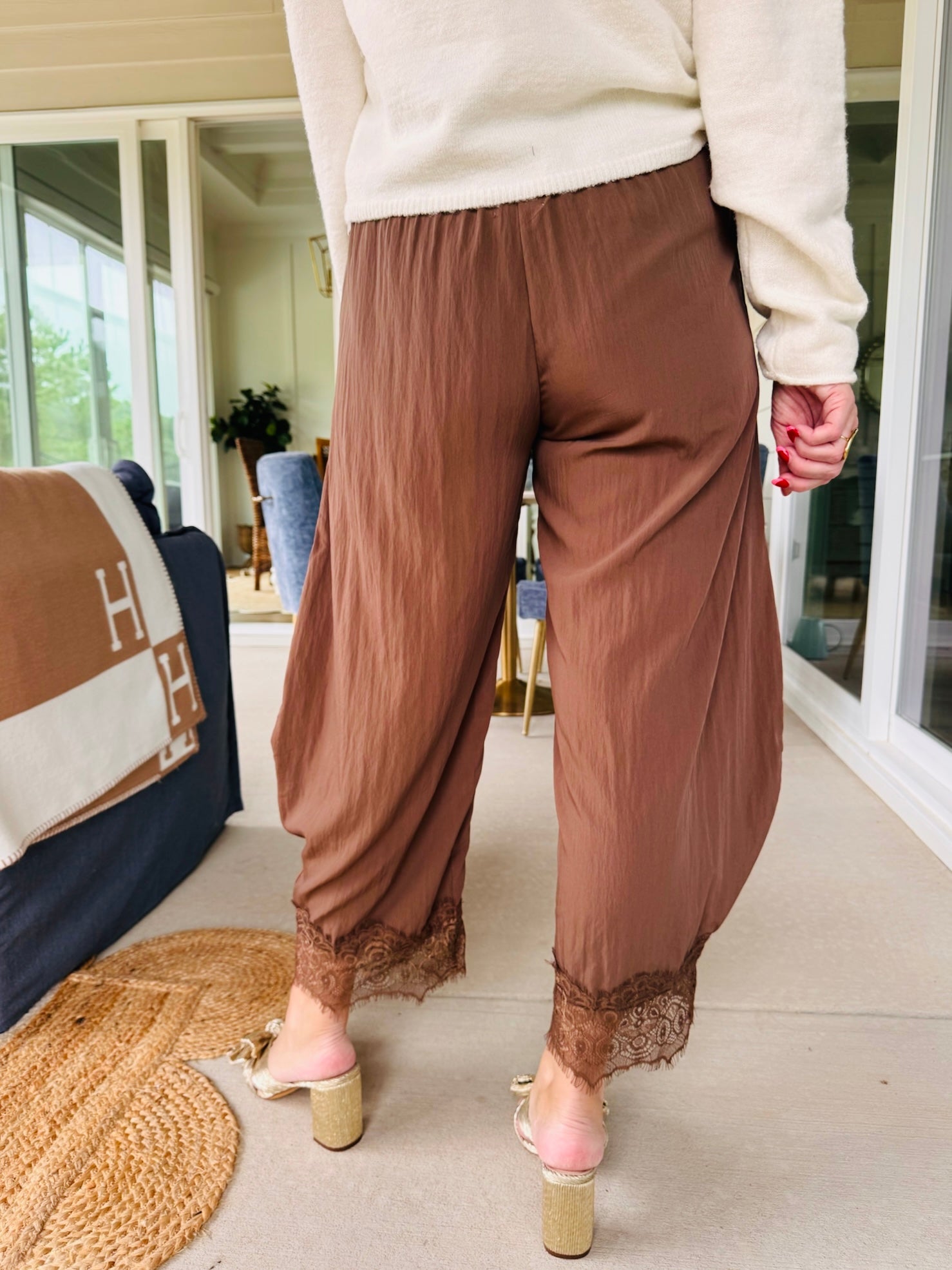 Brown Lace Balloon Pants
