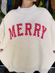 Embroidered Red Polka Mock Neck Sweatshirt