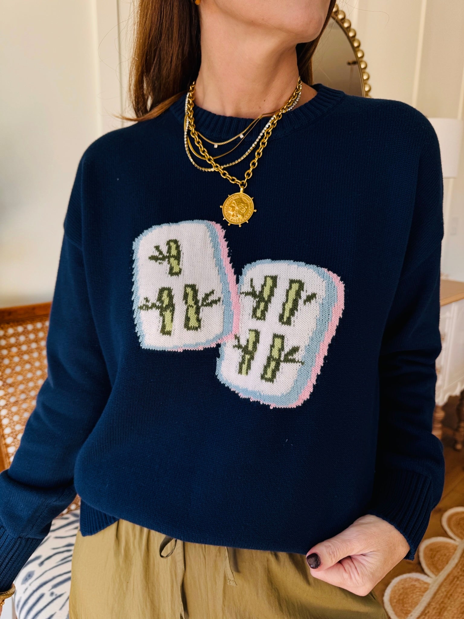 Mahjong Tile Navy Sweater