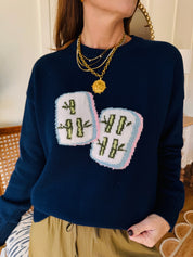 Mahjong Tile Navy Sweater