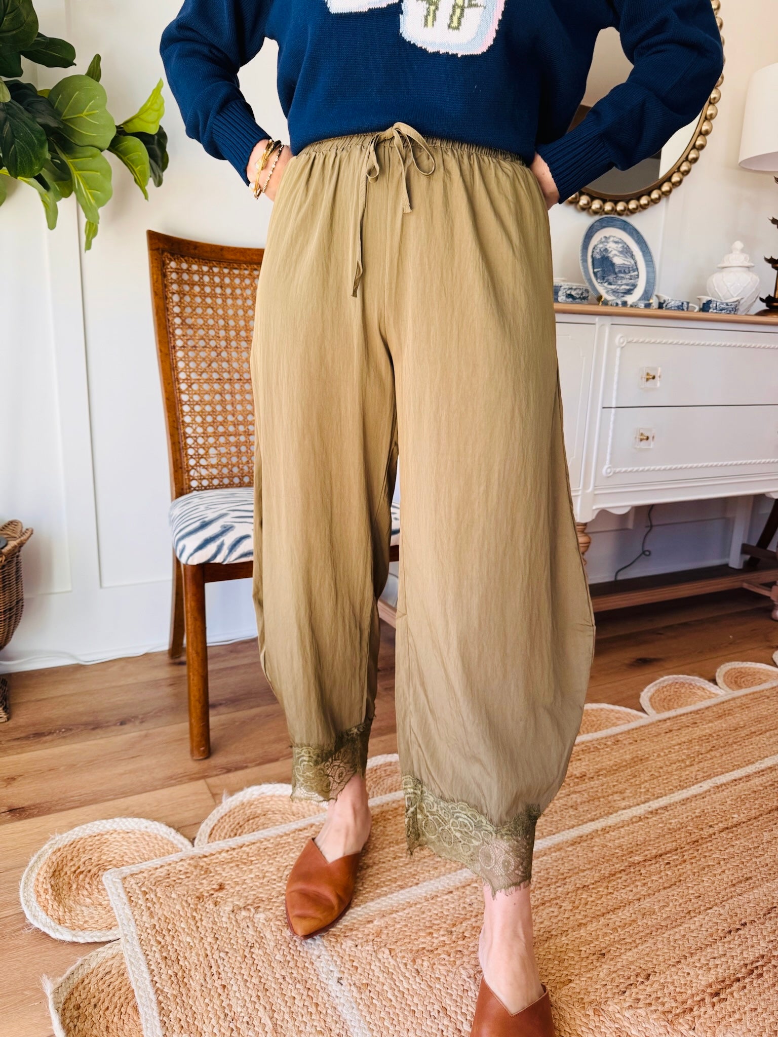 Olive Lace Balloon Pants